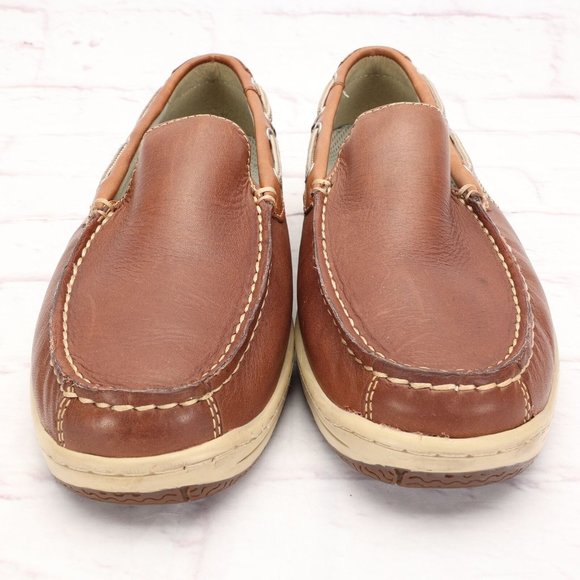 Johnston & Murphy Loafer Boat Shoes Size 8M Brown/Tan Leather Slip-On Mesh - Picture 2 of 9